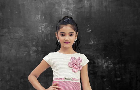 Pink & White Princess Flower Applique Party Dress
