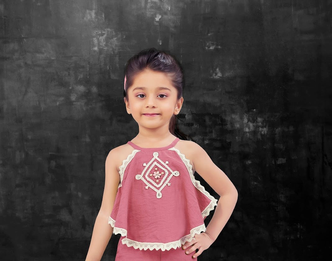 Pink Princess Lace Trim Festive Top & Pant Set