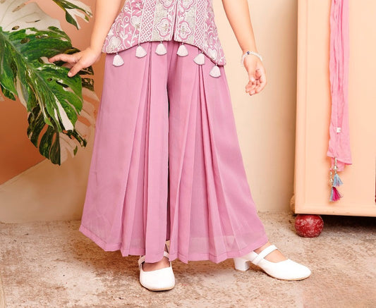 Mauve Princess Embroidered Palazzo Set for Girls