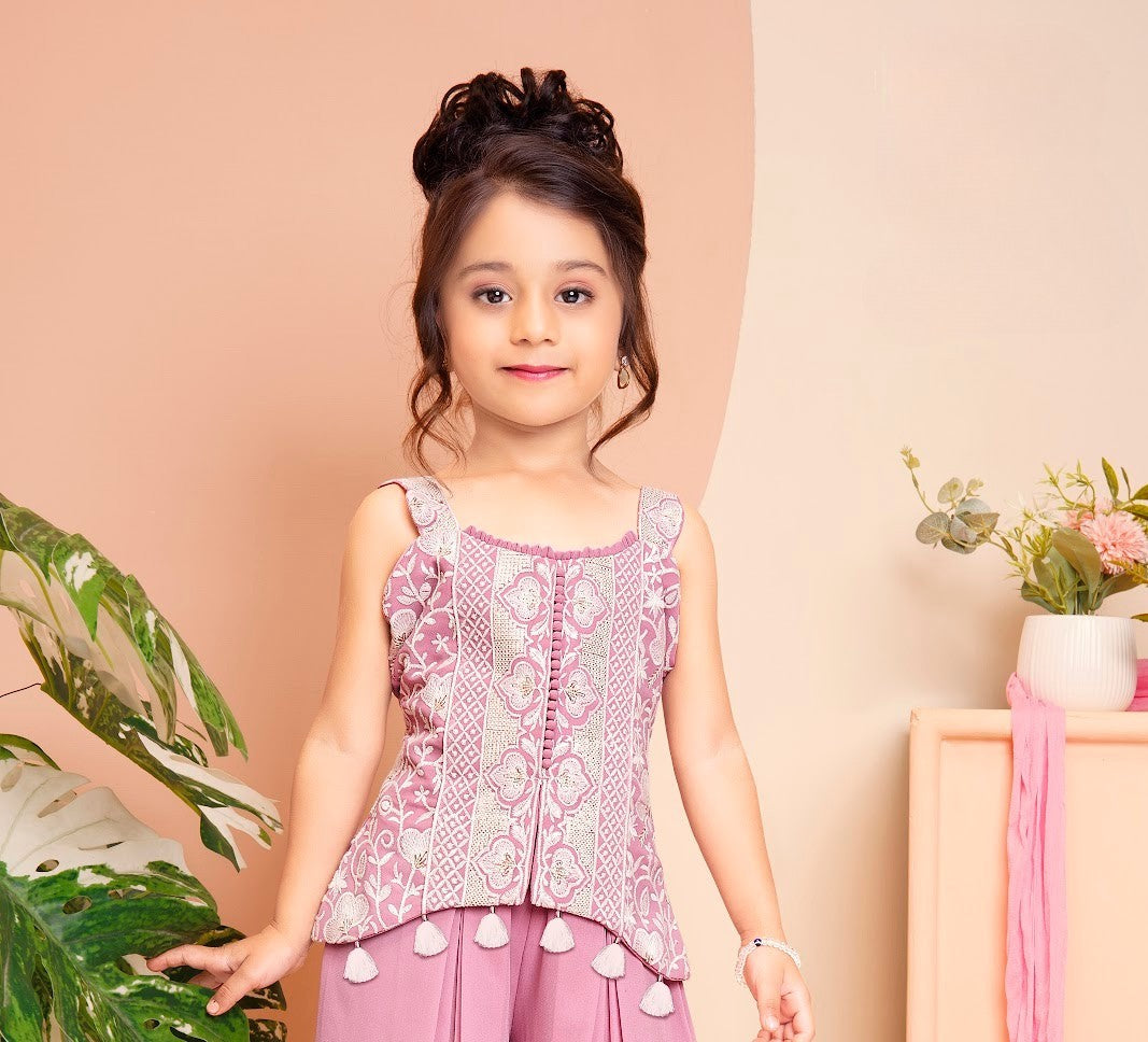 Mauve Princess Embroidered Palazzo Set for Girls