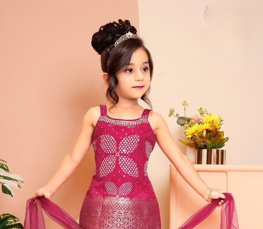 Magenta Princess Embroidered Dhoti Set for Girls
