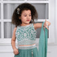 Teal Princess Embroidered Lehenga Choli Set for Girls