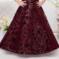 Maroon Princess Sequin Party Gown with Detachable Jacket