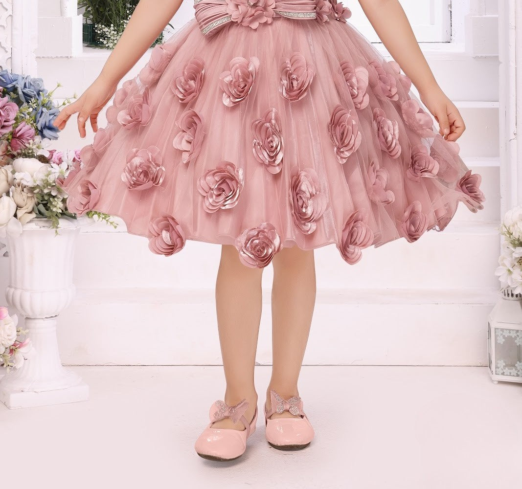 Dusty Rose Princess 3D Flower Party Dress