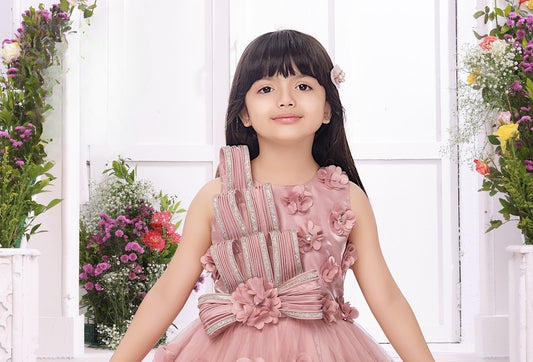 Dusty Rose Princess 3D Flower Party Dress