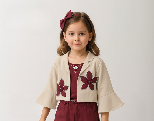 Maroon & Beige Princess Utility Jacket Jumpsuit Set
