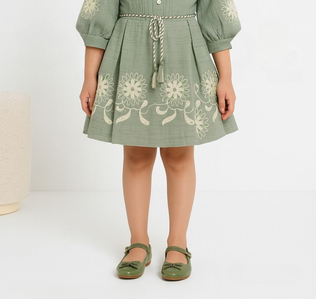 Sage Green Princess Embroidered Blazer Dress