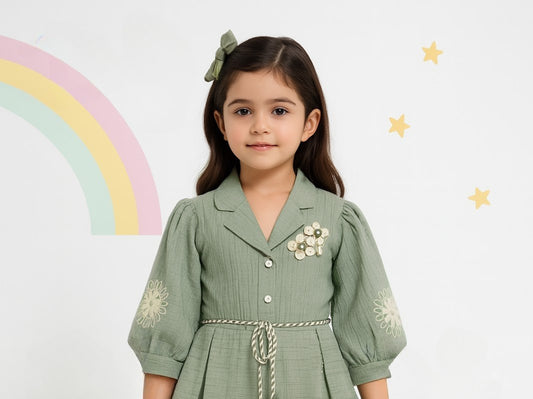 Sage Green Princess Embroidered Blazer Dress