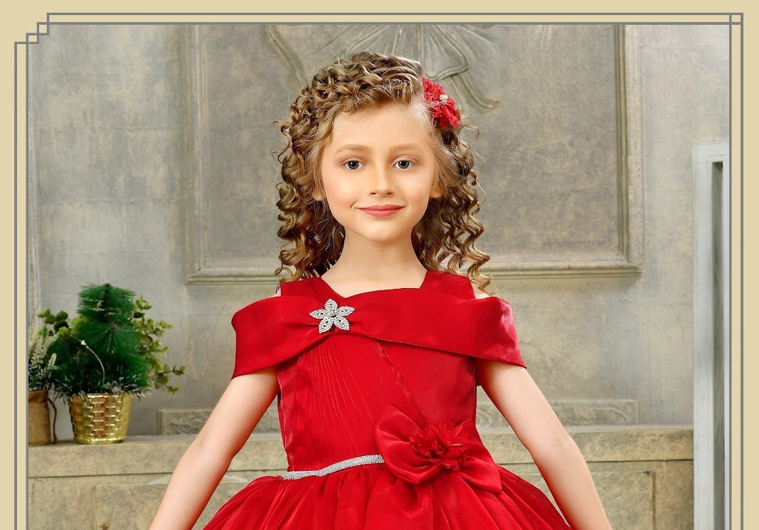 Red Princess Bow Shoulder Party Dress