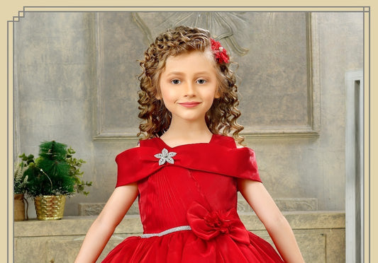 Red Princess Bow Shoulder Party Dress