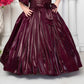 Wine Princess Pleated Sequin Party Gown