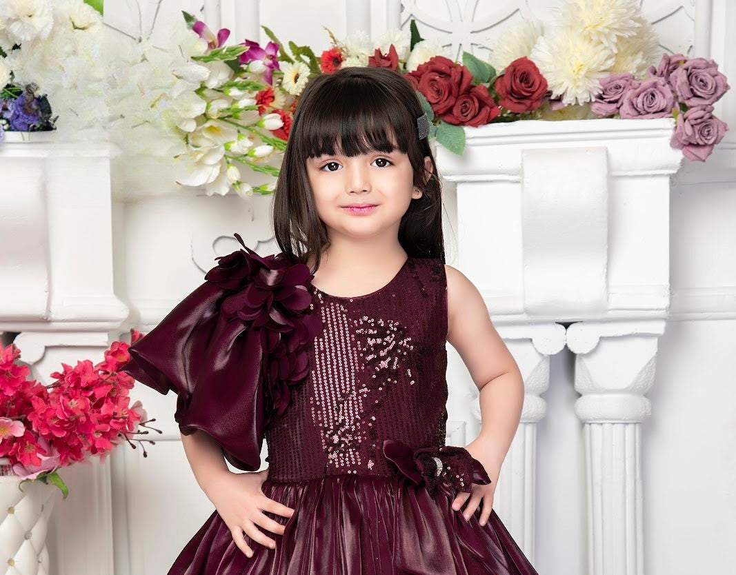 Wine Princess Pleated Sequin Party Gown