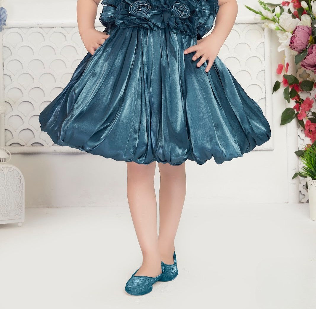 Teal Princess Sequin Flower Bubble Party Dress