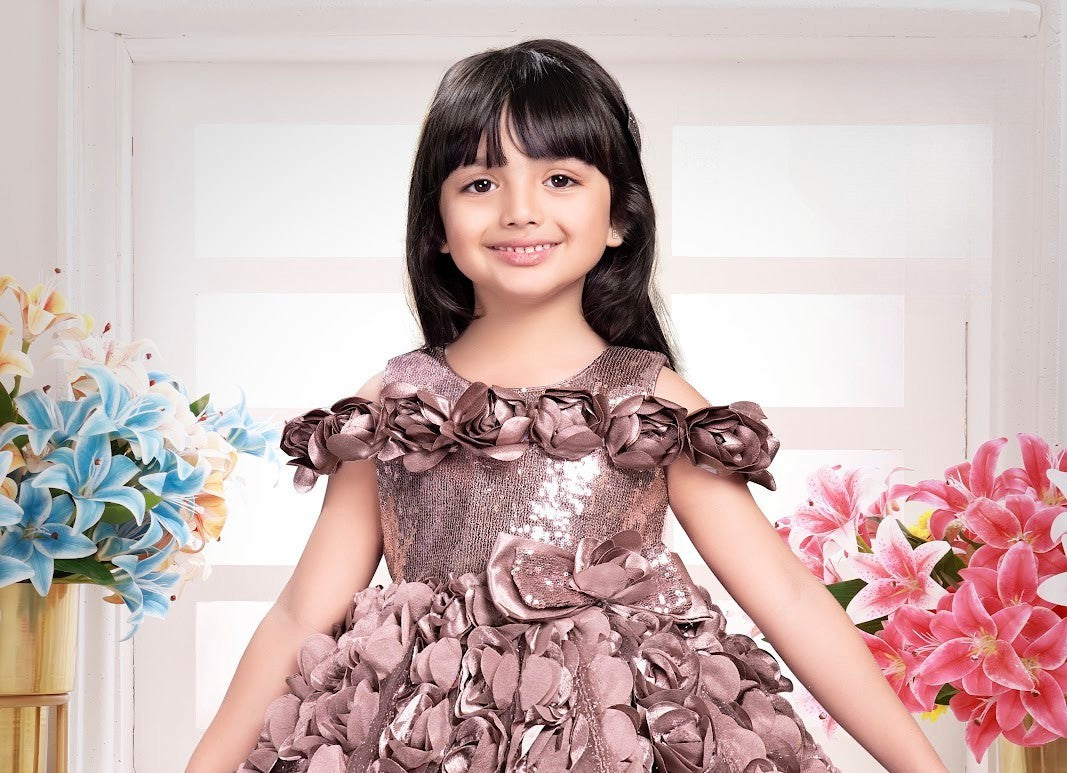 Dusty Rose Princess 3D Rosette Party Dress