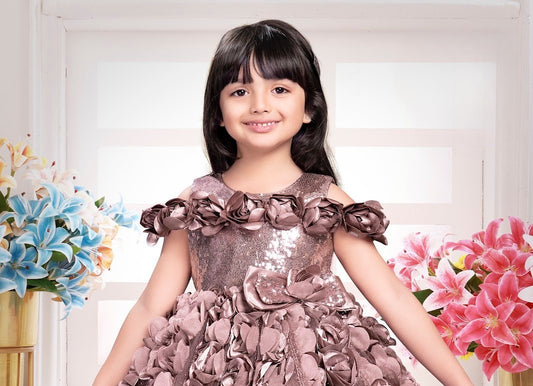 Dusty Rose Princess 3D Rosette Party Dress