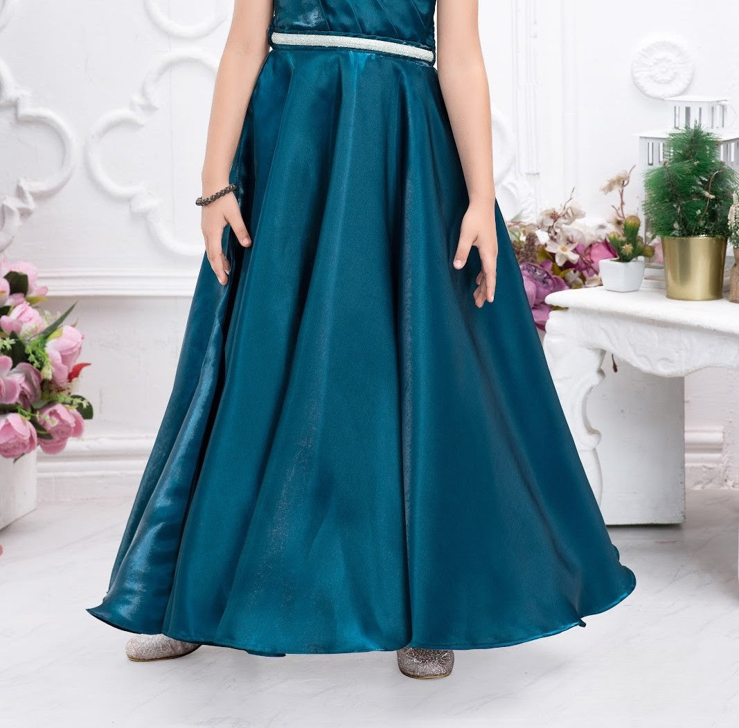 Teal Glam One Shoulder Party Gown