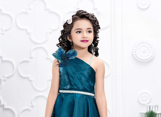 Teal Glam One Shoulder Party Gown