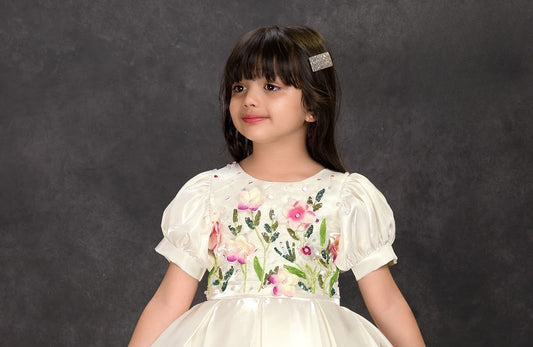 Ivory Floral Princess Glam Party Dress