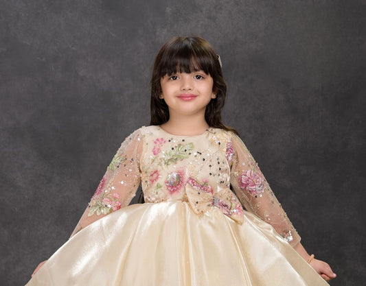 Champagne Floral Sparkle Princess Dress