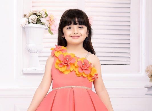 Peach Princess Floral Celebration Dress