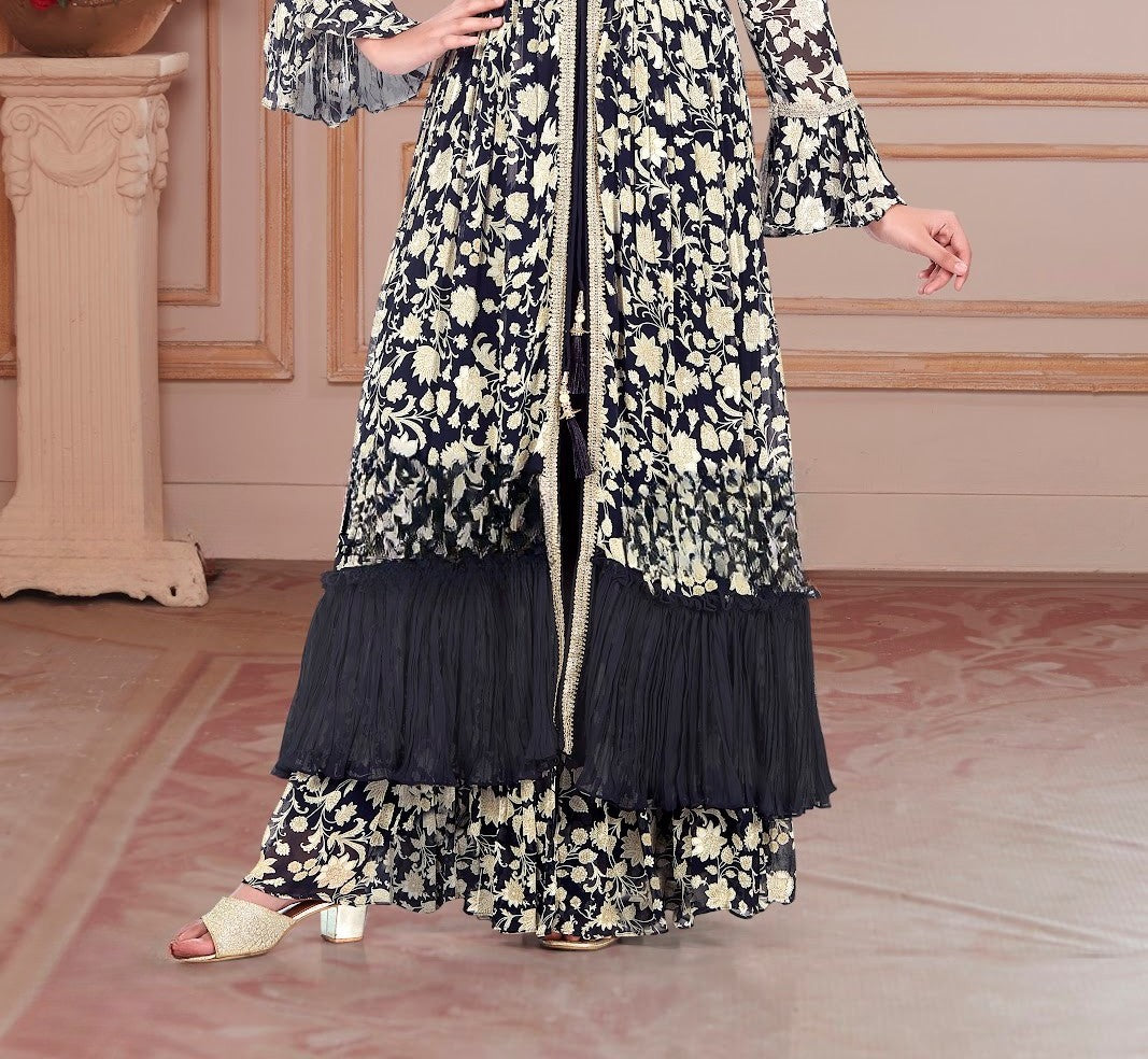 Midnight Bloom Sharara Set For Girls