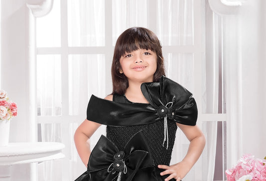 Black Glam Sparkle Bow Party Dress