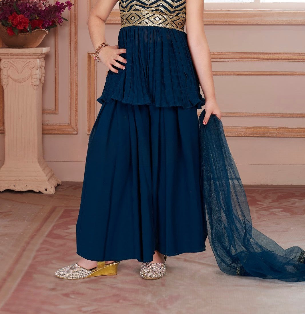 Navy Blue Glam Georgette Princess Gown