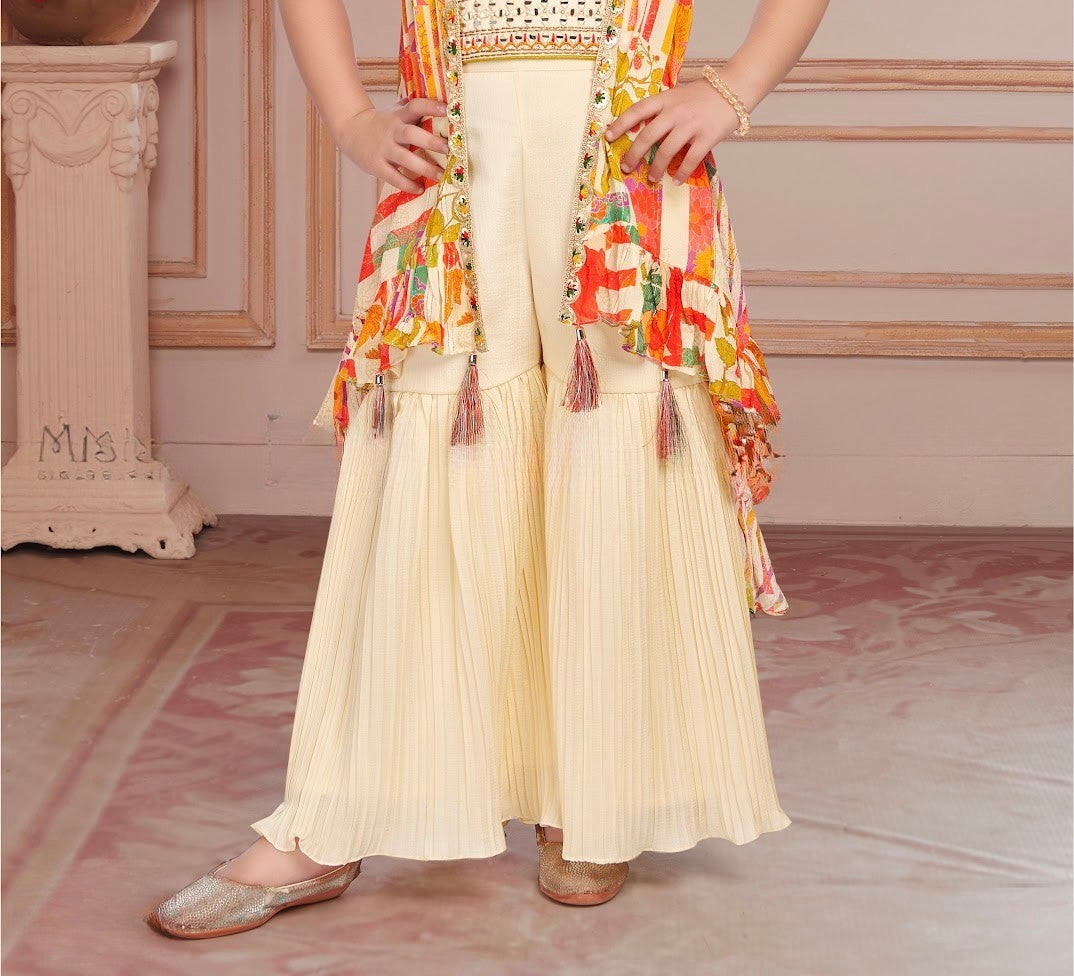 Cream Carnival Palazzo Set with Embroidered Jacket