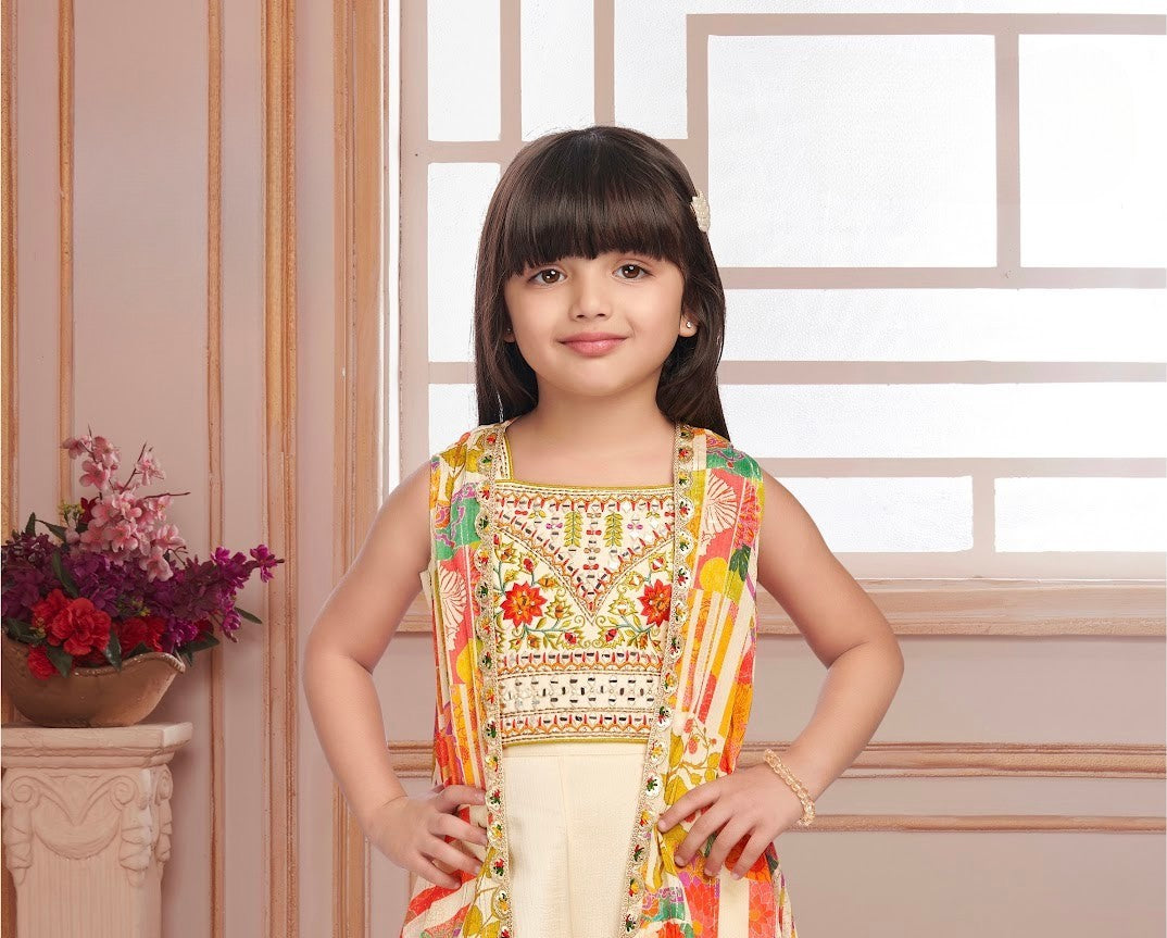 Cream Carnival Palazzo Set with Embroidered Jacket