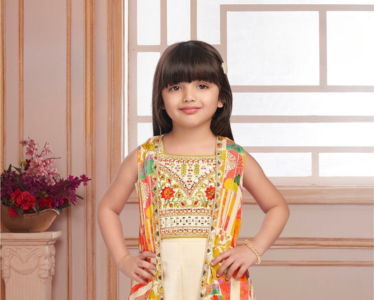 Cream Carnival Palazzo Set with Embroidered Jacket