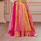 Mustard Mirrorwork Bandhej Lehenga Set with Pink Dupatta
