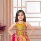 Mustard Mirrorwork Bandhej Lehenga Set with Pink Dupatta
