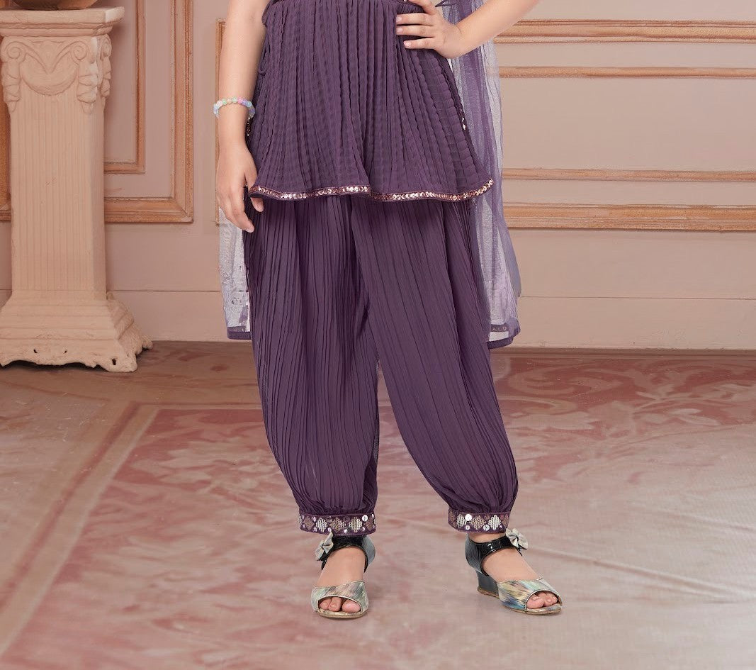 Lavender Mirrorwork Peplum Set with Dhoti Pants