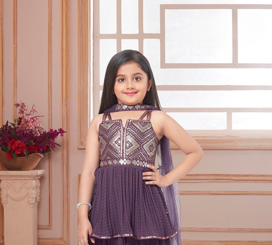 Lavender Mirrorwork Peplum Set with Dhoti Pants