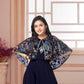 Navy Blue Butterfly Sequin Cape Gown Set