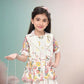 White & Multicolor Girls’ Floral Printed Midi Set with Matching Sling