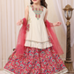 Off-White & Red Girls' Embroidered Peplum Lehenga Set