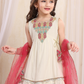 Off-White & Red Girls' Embroidered Peplum Lehenga Set