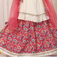 Off-White & Red Girls' Embroidered Peplum Lehenga Set